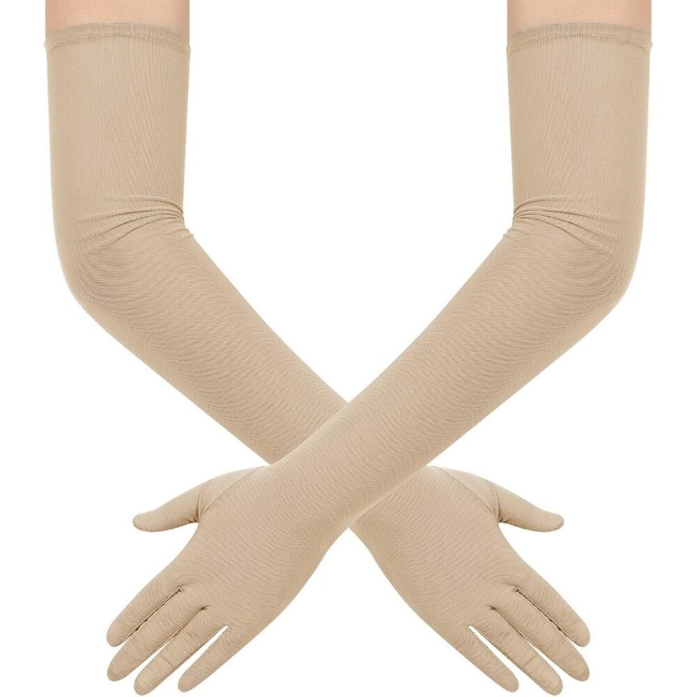 Women's Tulle Champagne Long Stretchy Gloves Halloween Party Wedding Costume